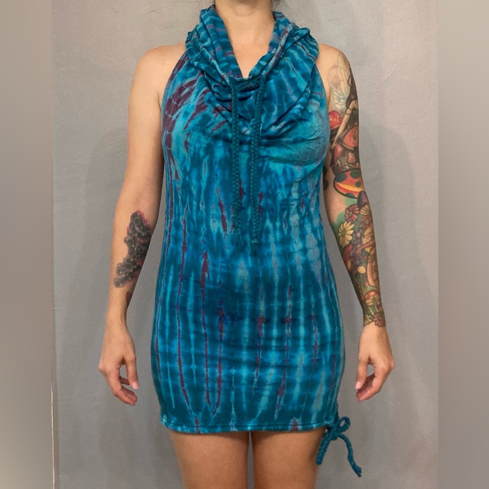 Teal Tie-Dye Halter Dress